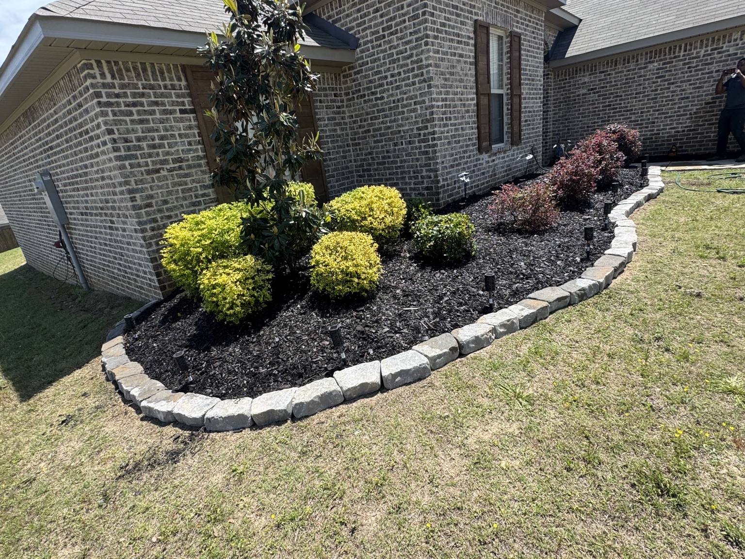 Bush trimming and mulch installation project view 2